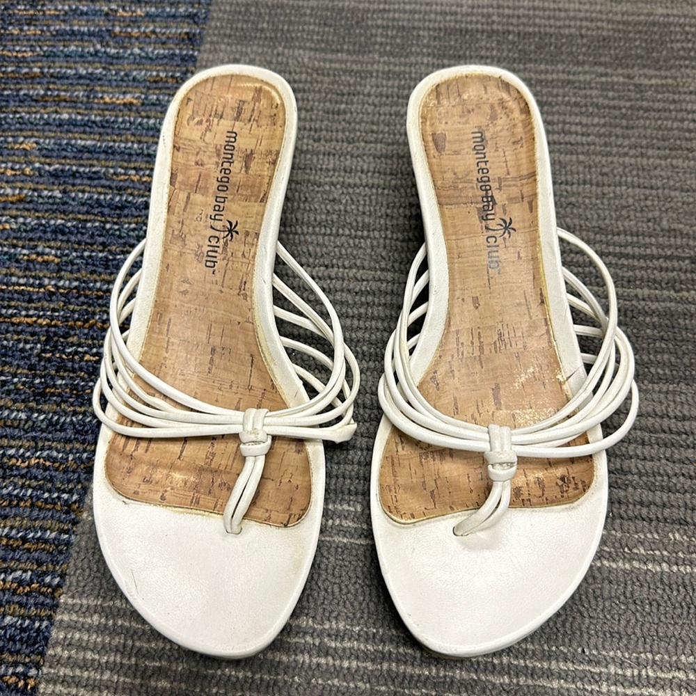 White slip on sandals